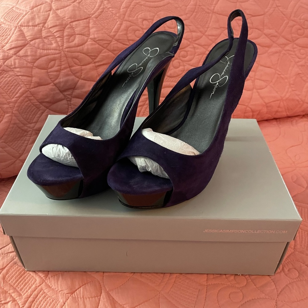 Purple Jessica Simpson purple kid suede sling back platform sandal